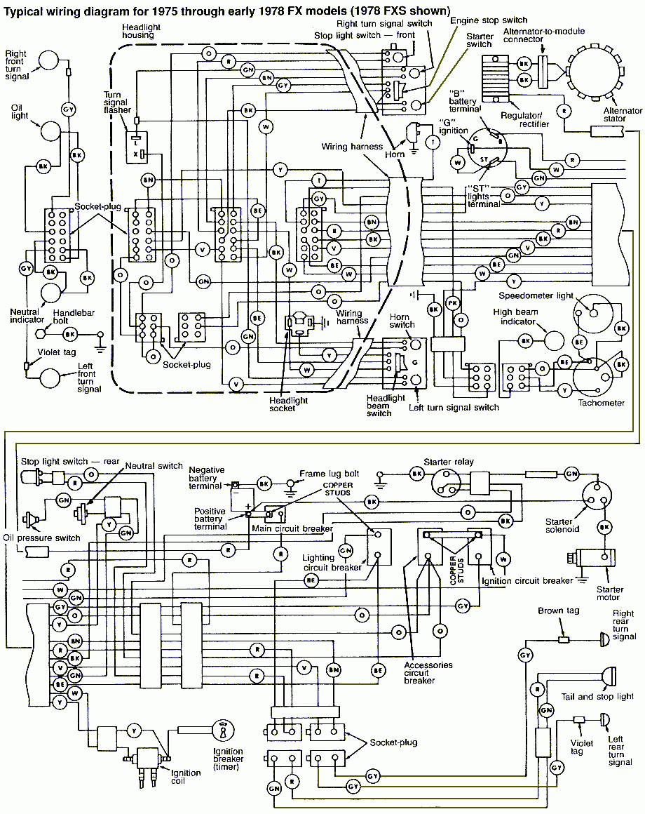 1975-1978-Harley-Davidson-Fx-Fxe-Wiring-Diagram | Shovelhead - Harley Davidson Headlight Wiring Diagram