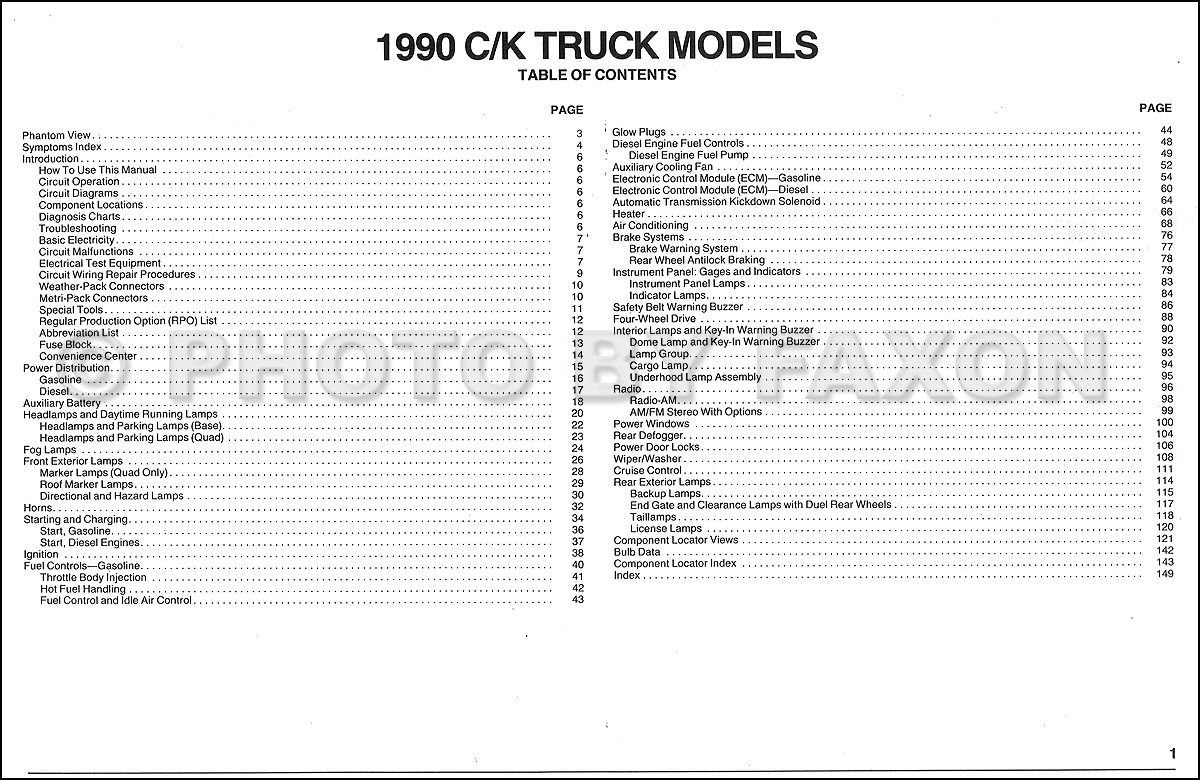 1990 Chevy C/k Pickup Wiring Diagram Manual Original - 1990 Chevy Truck Wiring Diagram