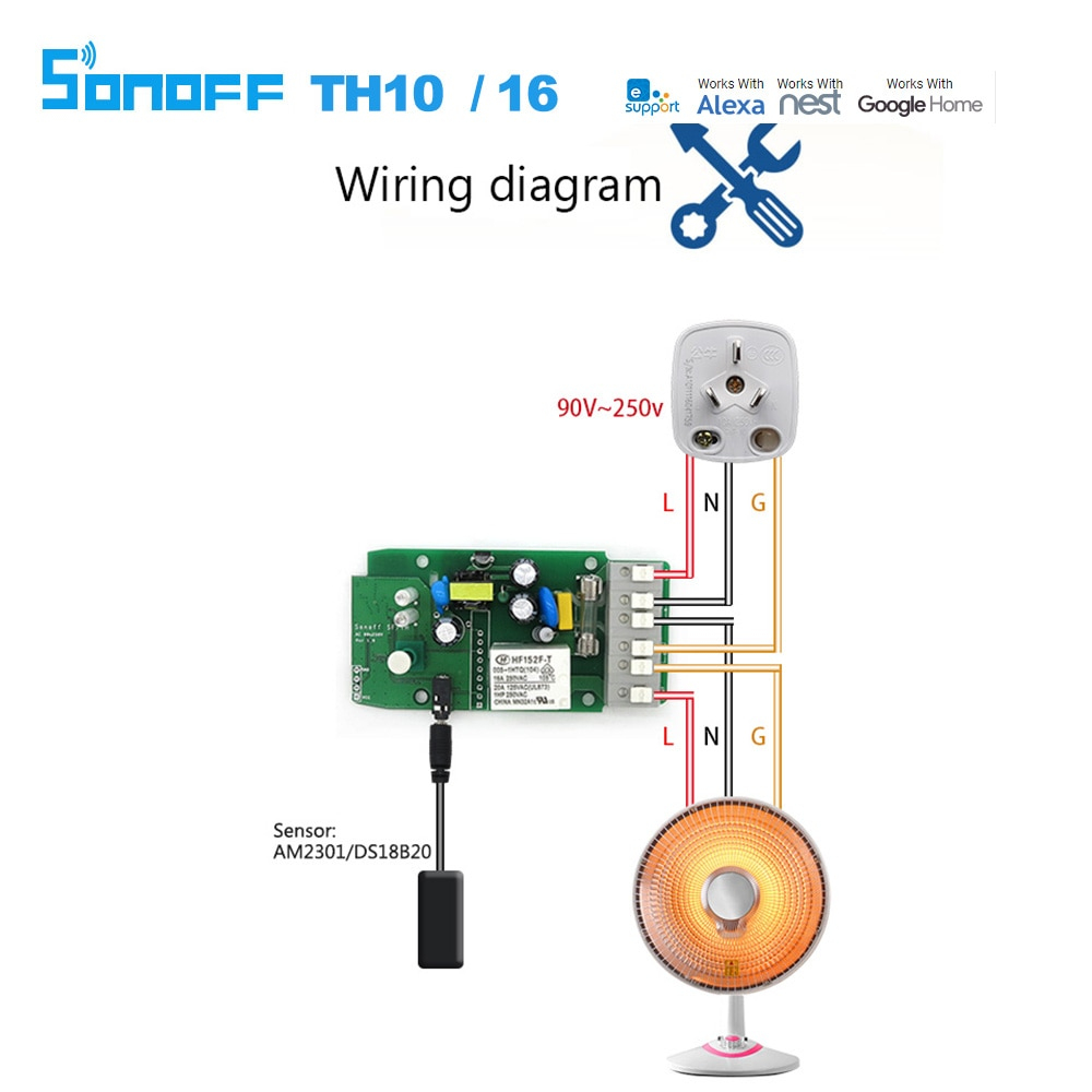 Acheter Sonoff Th16 Smart Wifi Commutateur Surveillance Température - Sonoff Wiring Diagram
