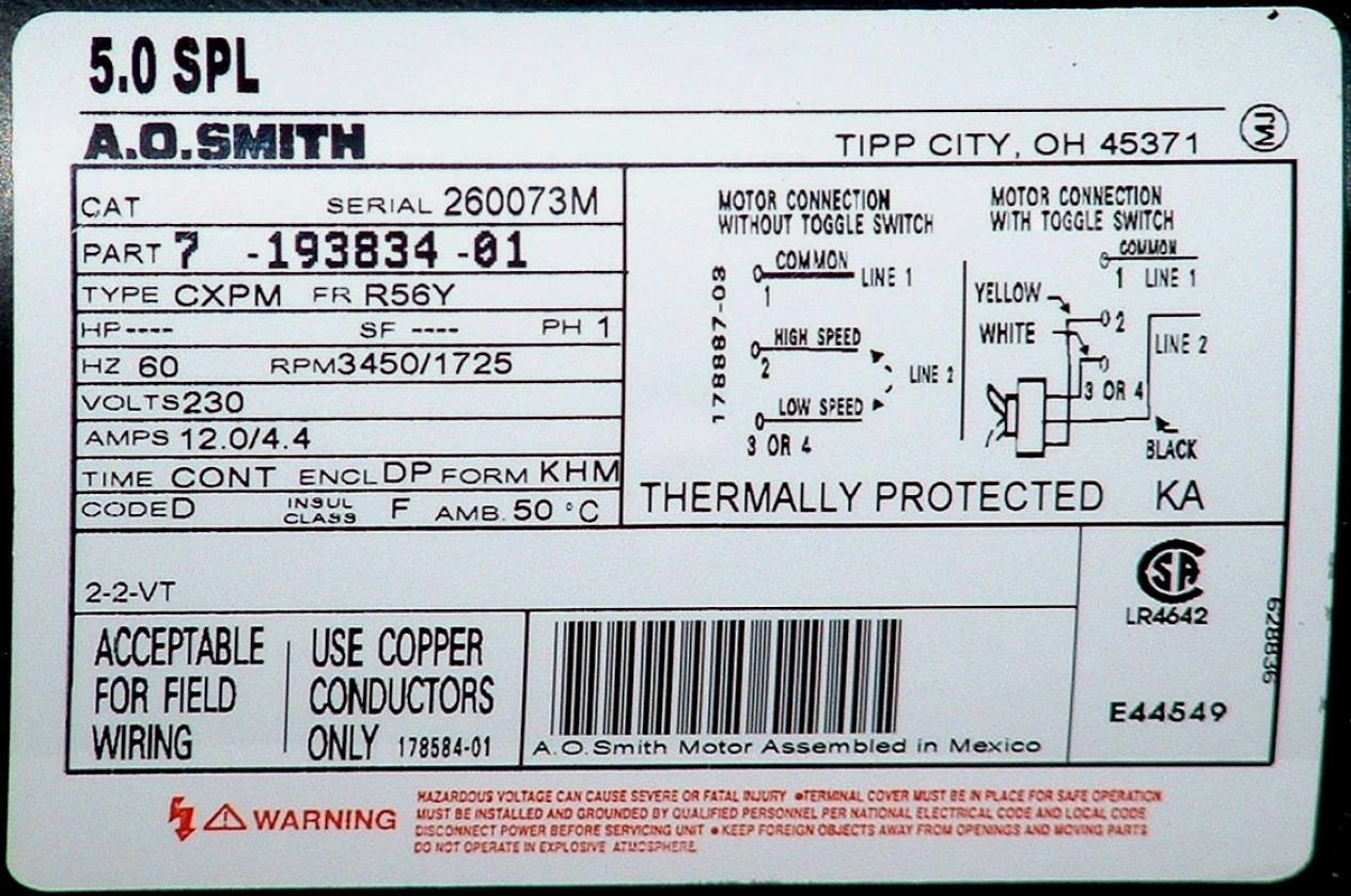 A.o.smith Motors Wiring Diagram | Wiring Diagram