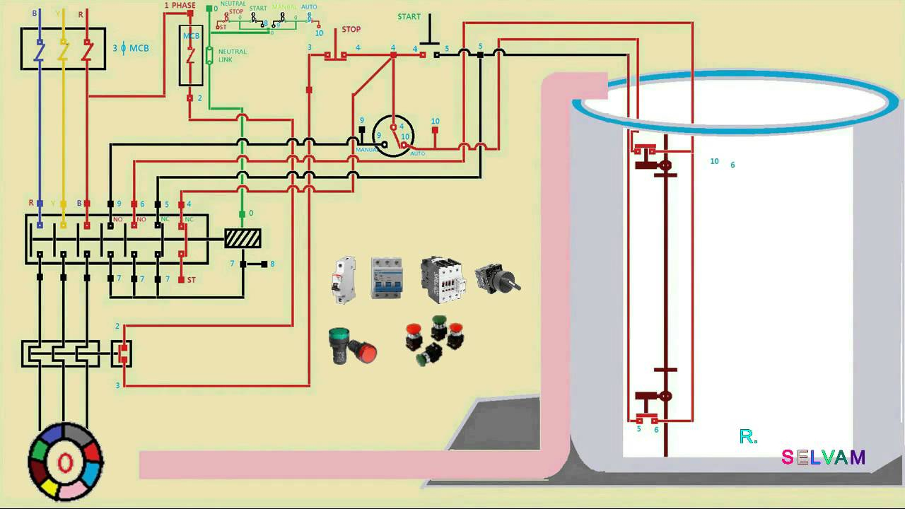 Automatic Water Level Control Starter Connection And Working - Single Phase House Wiring Diagram