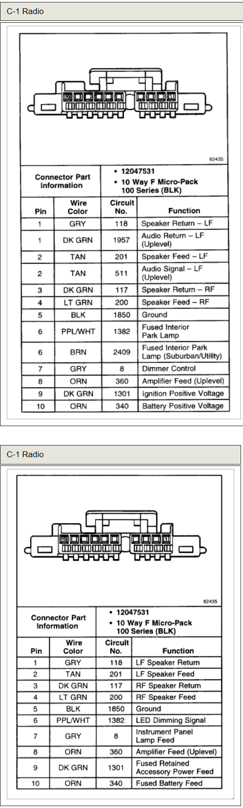 Chevrolet Car Radio Stereo Audio Wiring Diagram Autoradio Connector - 2004 Chevy Tahoe Radio Wiring Diagram