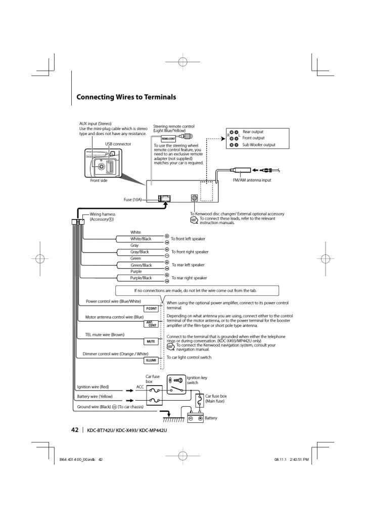 Connecting Wires To Terminals | Kenwood Kdc-Bt742U User Manual ...