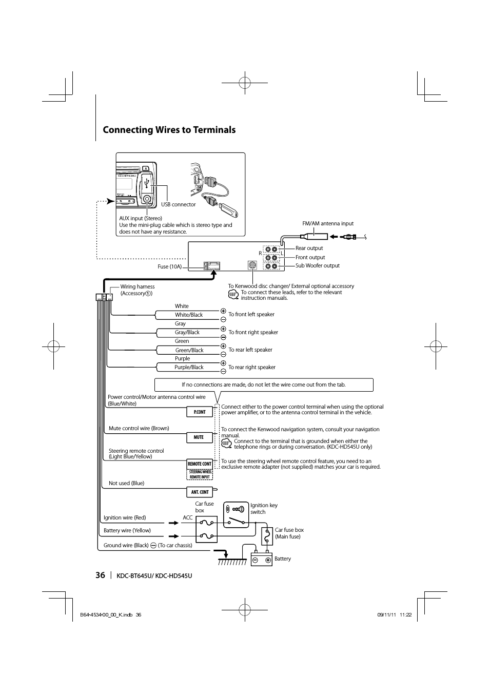 Connecting Wires To Terminals | Kenwood Kdc-Hd545U User Manual - Kenwood Kdc Wiring Diagram