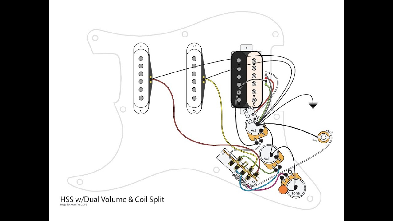 Hss Guitar W/dual Volumes, Master Tone And Coil Split - Youtube - Coil Split Wiring Diagram