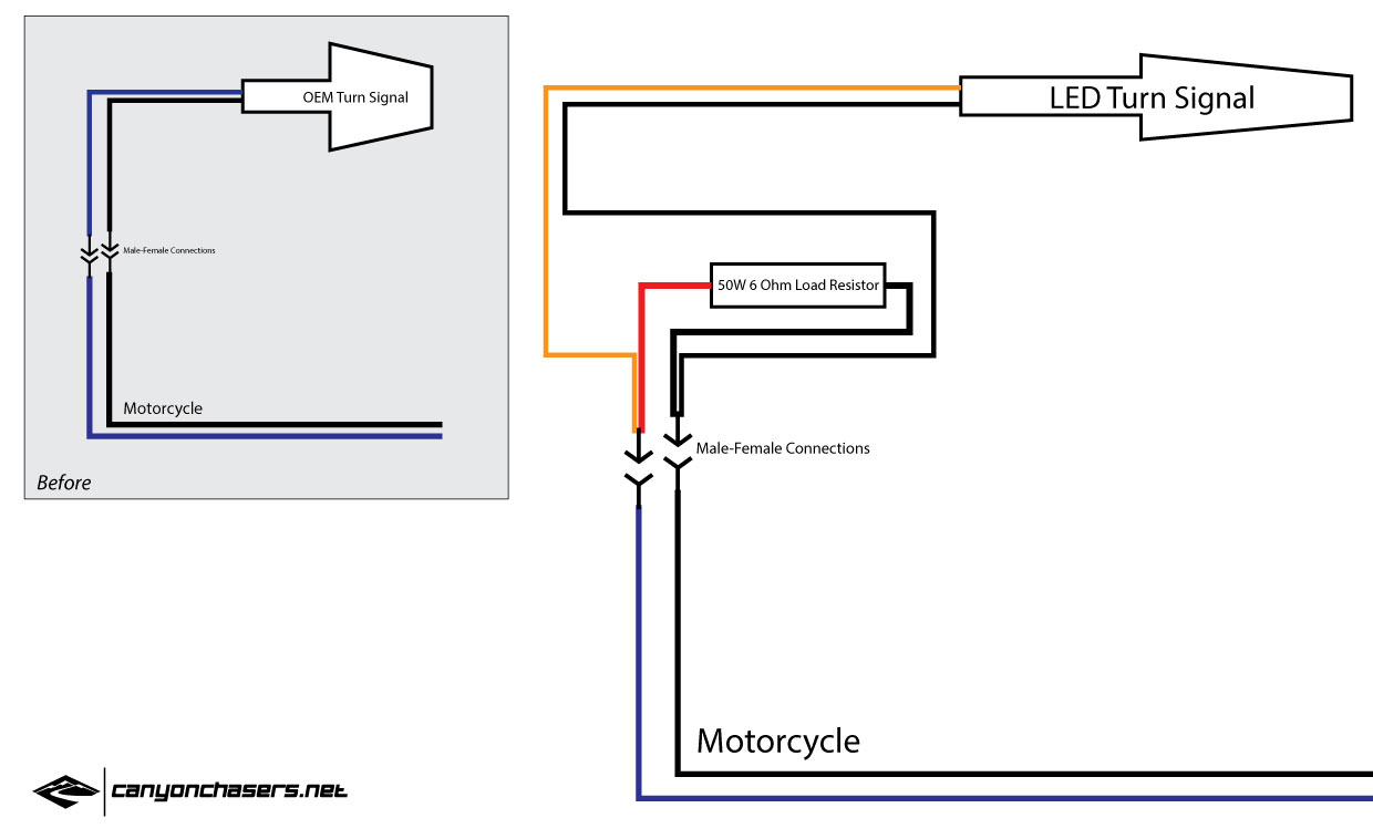 Motorcycle Led Turn Signal Resistors | Canyon Chasers Motorcycle - Led Load Resistor Wiring Diagram