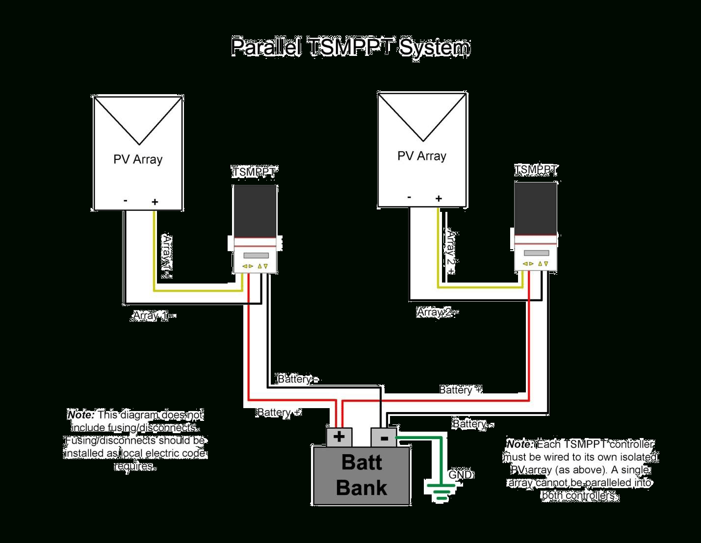 Parallel Charging Using Multiple Controllers With Separate Pv Arrays - Parallel Wiring Diagram