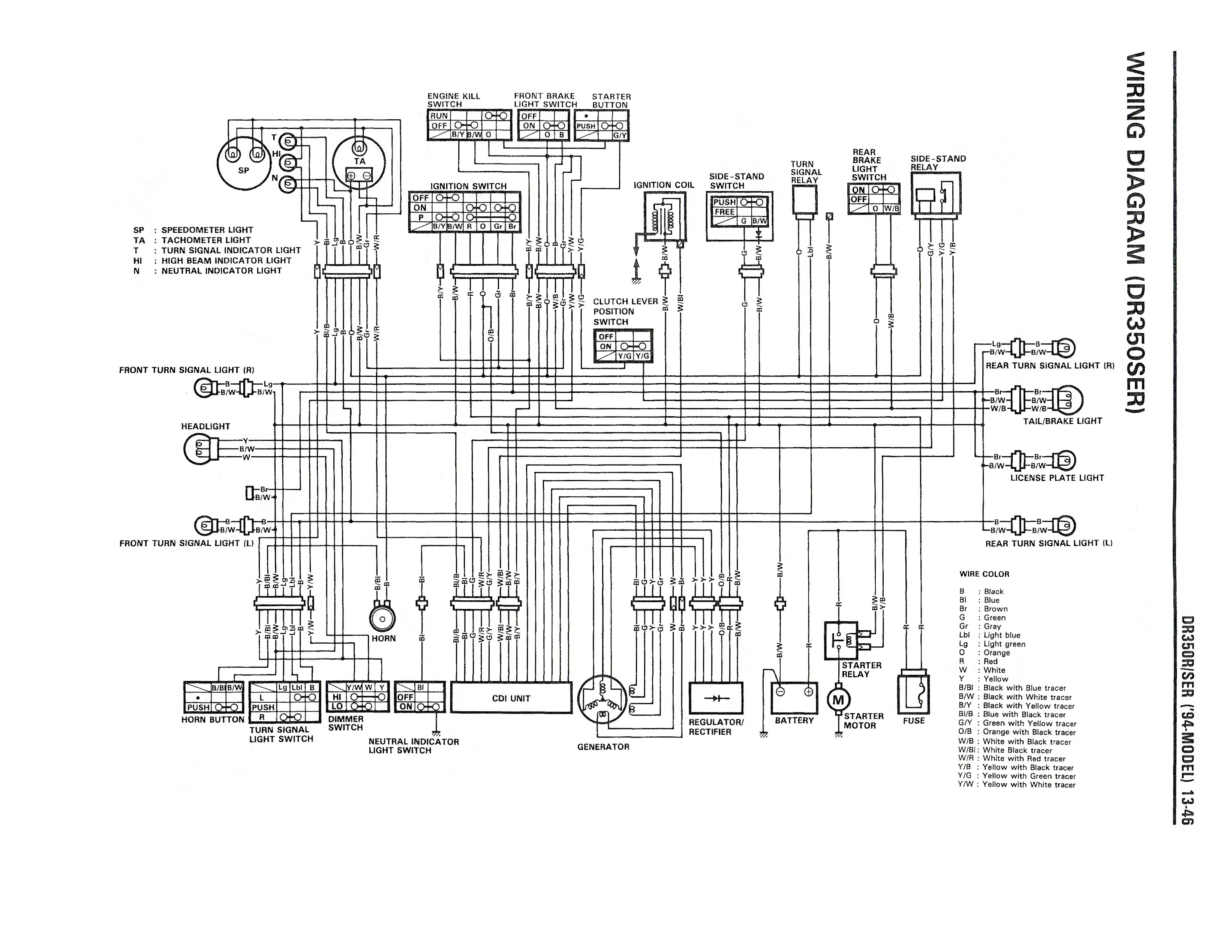 Wiring Diagram For The Dr350 Se (1994 And Later Models) - Suzuki - Wiring Diagram For A